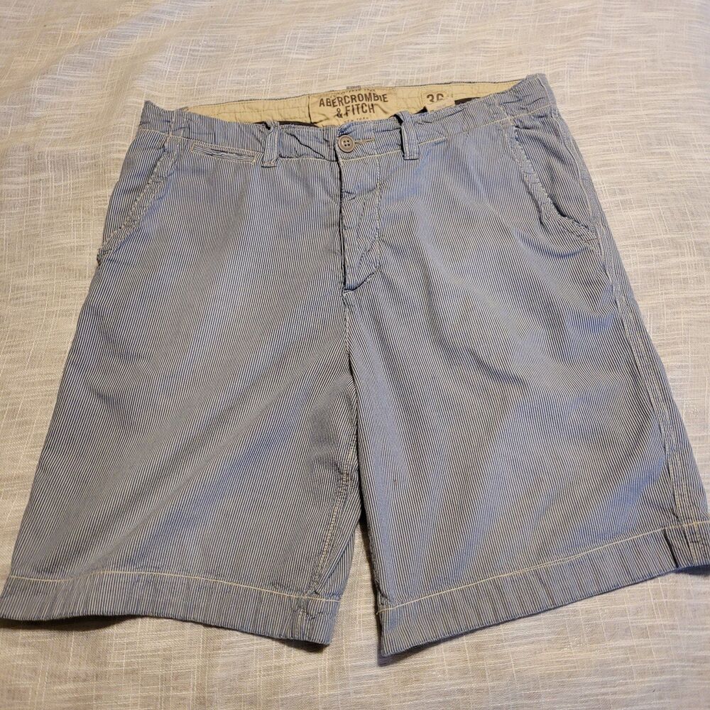 Vintage Abercrombie & Fitch Mens Shorts Size 36 Striped Denim Blue White Pockets